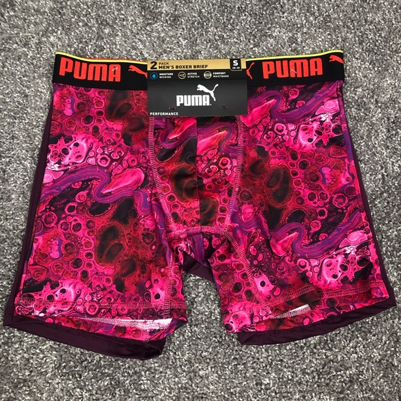 Puma Sportstyle Mens Boxer Brief Performance 2 Pack Sz S (28-30) Red Oil Paint - Picture 2 of 6